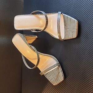 The Drop Avery square toe two strapped high heeled sandal, size US 8.5, green